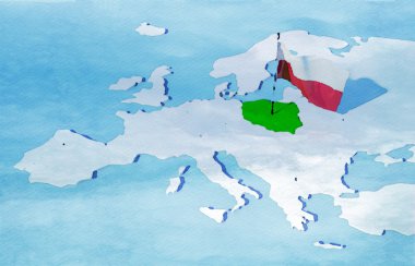 bayrak Polonya ile 3D harita Avrupa