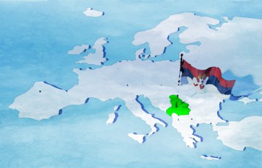 bayrak Sırbistan ile 3D harita Avrupa
