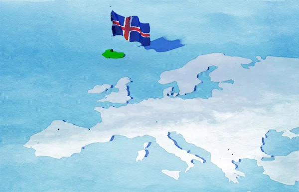 Carte 3D Europe avec drapeau Islande — Photo