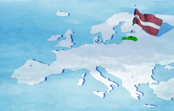 3D χάρτη Ευρώπης με σημαία Λεττονίας — Φωτογραφία Αρχείου