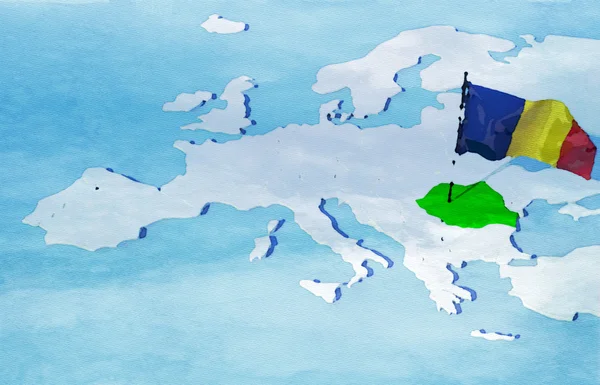 3d karte europa mit rumänienflagge — Stockfoto