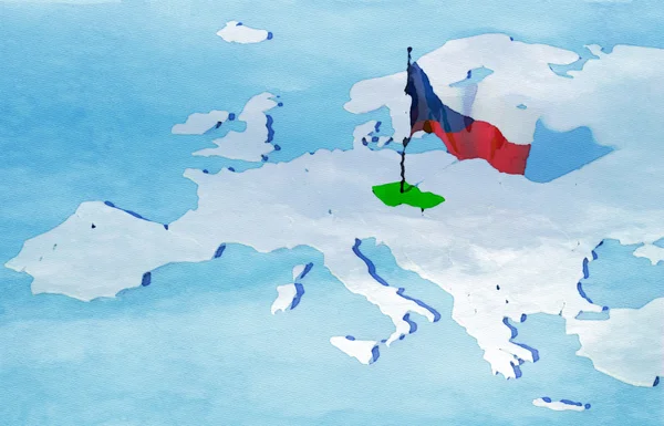 3D mapa Europa Flaga Republiki Czeskiej — Zdjęcie stockowe