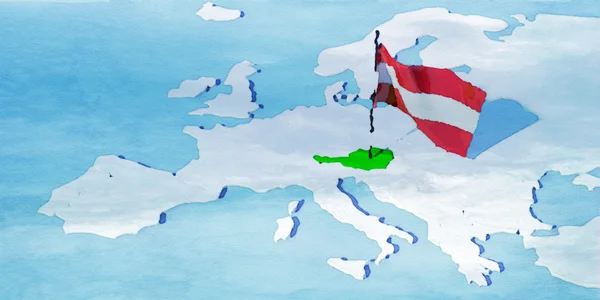 Carte 3D Europe avec drapeau Autriche — Photo