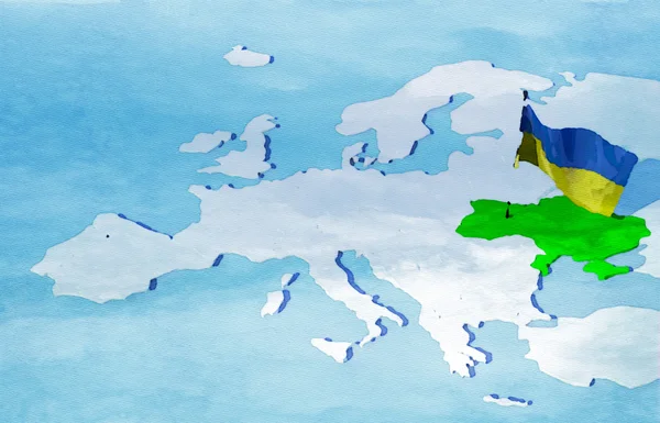 3D mapa Europa Flaga Ukrainy — Zdjęcie stockowe