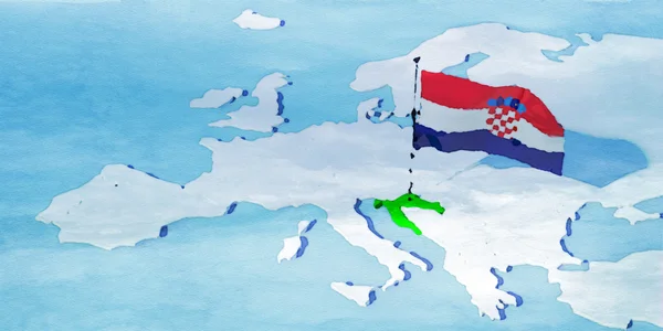 Carte 3D Europe avec drapeau Croatie — Photo