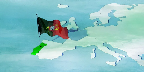 Carte 3D Europe avec drapeau Portugal — Photo