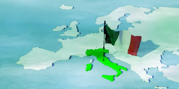 국기 이탈리아와 유럽 3d 지도 — 스톡 사진