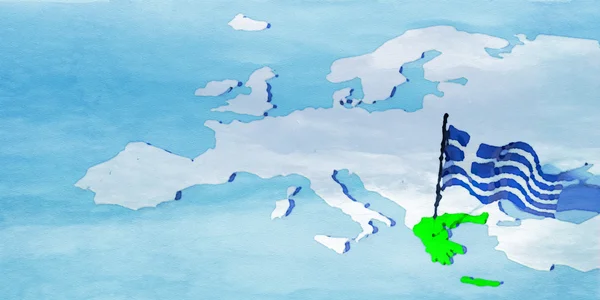 3d Karte Europa mit Flagge Griechenland — Stockfoto