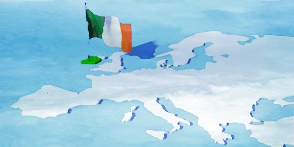 Mapa 3D de Europa con bandera Irlanda —  Fotos de Stock