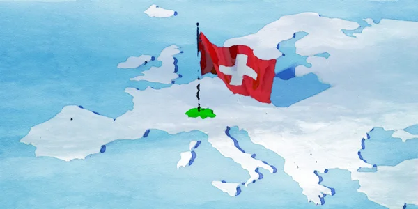 Carte 3D Europe avec drapeau Suisse — Photo