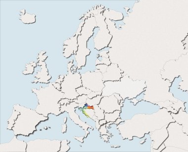 Europe beyaz ve renkli Hırvatistan harita