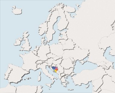 Europe beyaz ve renkli Bosna Haritası