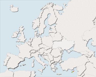 Europe beyaz ve renkli Kıbrıs Haritası