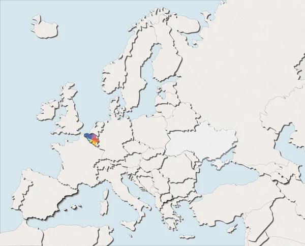 Mapa Evropa bílá a barevná Belgie — Stock fotografie
