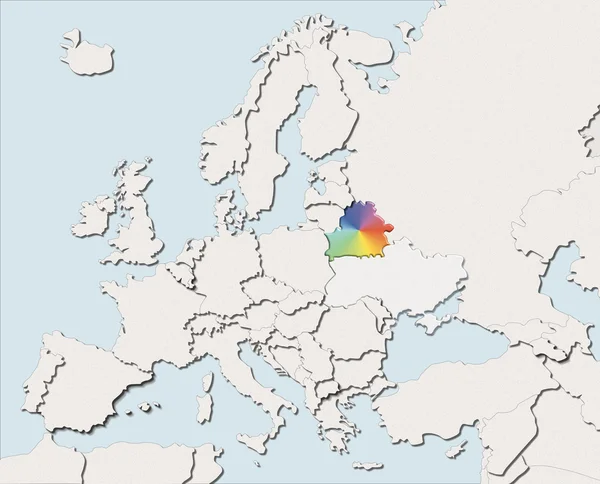 Karte Europa weiß und Farbe Weißrussland — Stockfoto