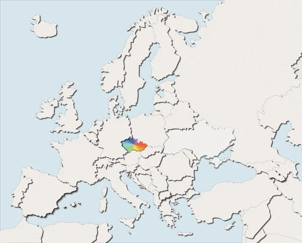 Kaart Europa wit en kleur van Tsjechië. — Stockfoto