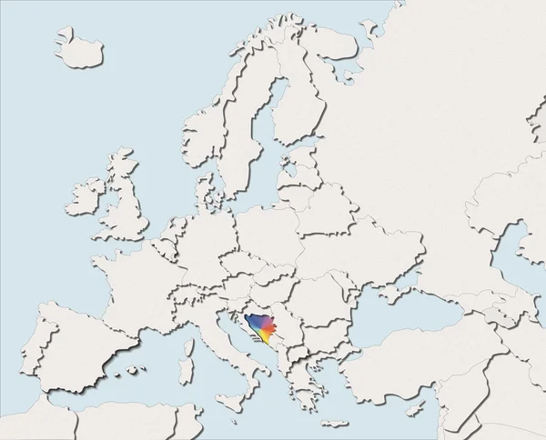 Kaart van Europa-wit en kleur-Bosnië — Stockfoto