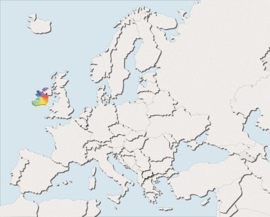 Europe beyaz ve renkli İrlanda Haritası