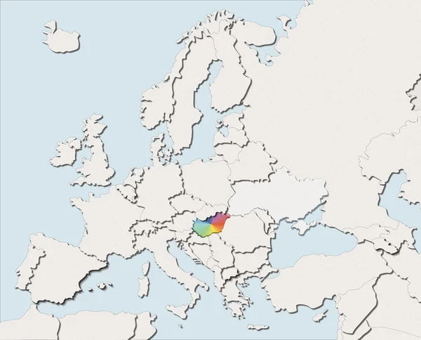 Europe beyaz ve renkli Macaristan haritası — Stok fotoğraf