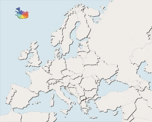 Карта Європи білий і кольоровий Ісландії — стокове фото