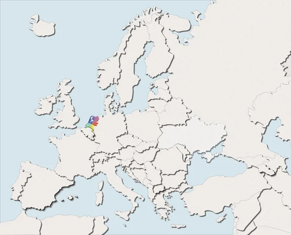 Kaart van Europa-wit en kleur-Nederland — Stockfoto