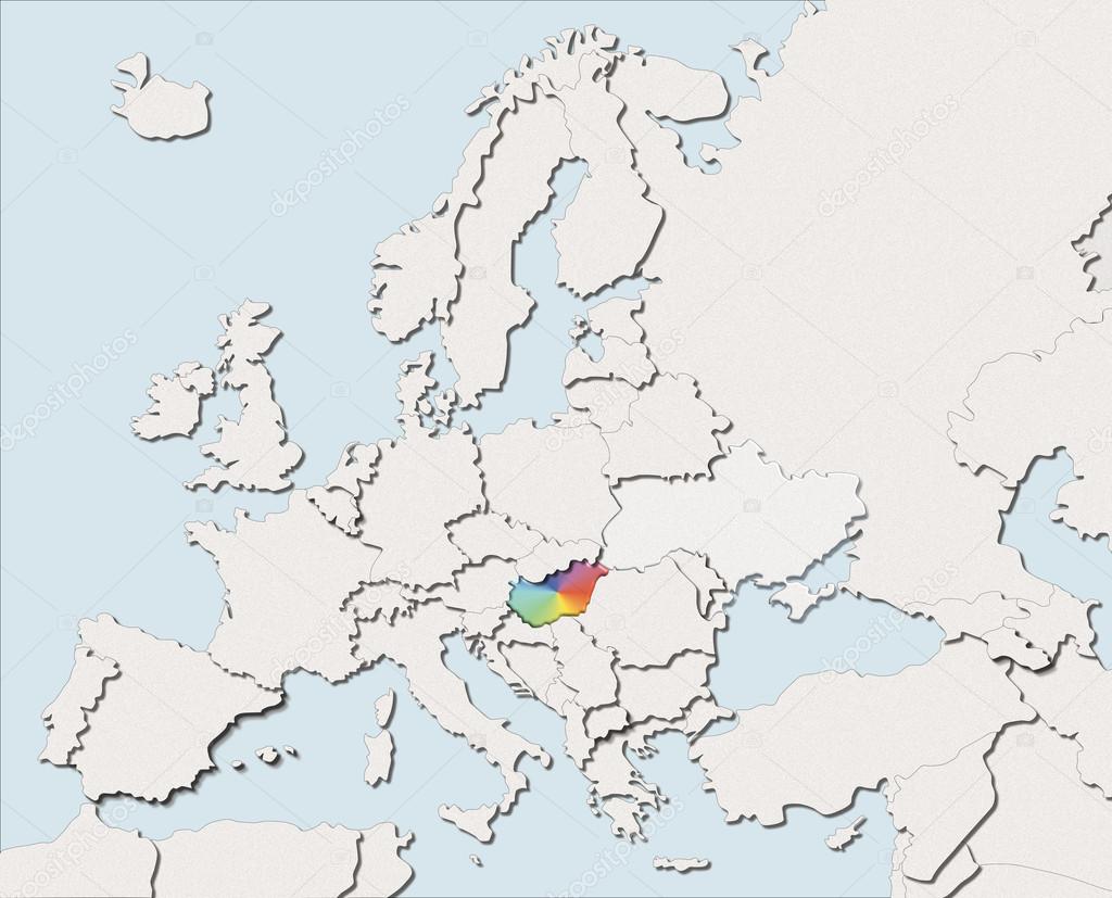 Carte Europe Blanc Et Couleur De Hongrie Photographie