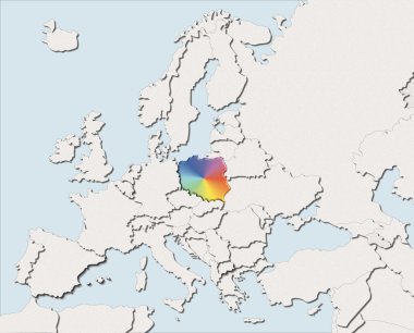Avrupa beyaz ve renkli Polonya harita