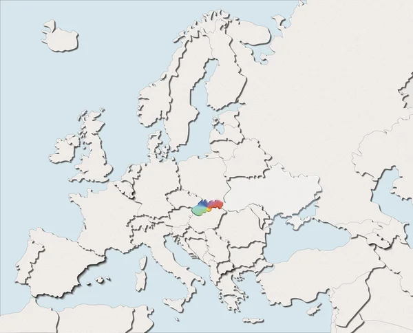 Mapa Evropa bílá a barevná Slovensko — Stock fotografie