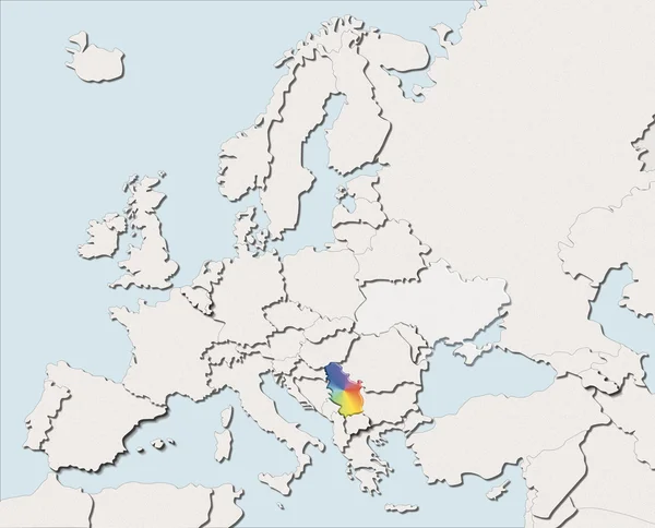 Mapa Europy białe i kolor Serbii — Zdjęcie stockowe