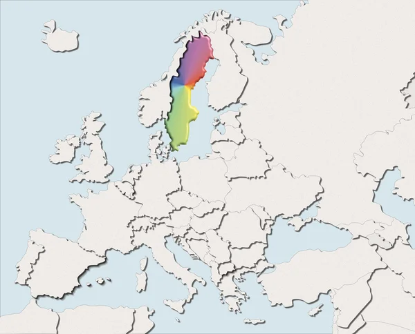 Kaart van Europa-wit en kleur-Zweden — Stockfoto
