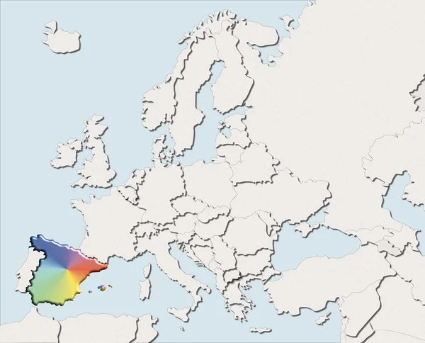 Kaart van Europa-wit en kleur-Spanje — Stockfoto