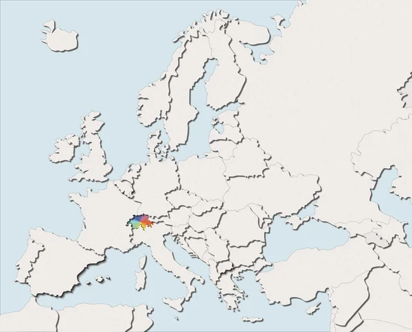 Europe beyaz ve renkli İsviçre Haritası — Stok fotoğraf