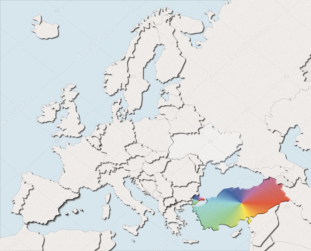 Karte Europa weiß und Farbe Türkei.