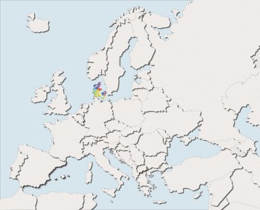 Europe beyaz ve renkli Danimarka harita