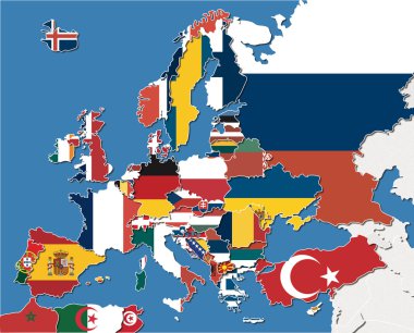 Bayrak rengi ile Avrupa Haritası