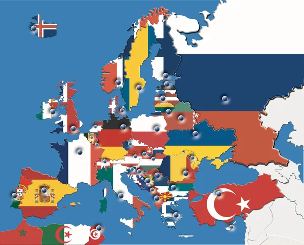 3D kabartma harita Europe bayrakları ve başkentleri