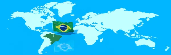 Planeta 3D Terra com bandeira no vento Brasil — Fotografia de Stock