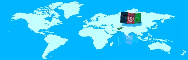 Planet Erde 3d Flagge mit dem Wind Afghanistans — Stockfoto