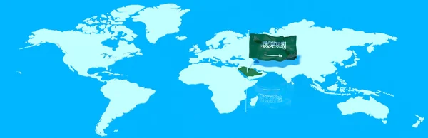 Planet Earth 3d vlajky s větrem Saúdská Arábie — Stock fotografie