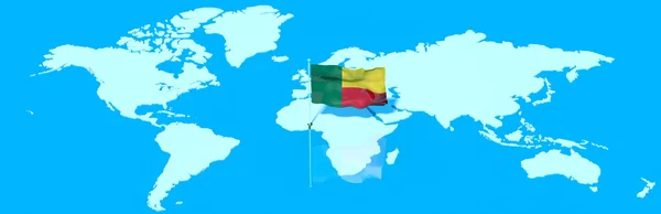 Bendera 3D Planet Bumi dengan angin Benin — Stok Foto