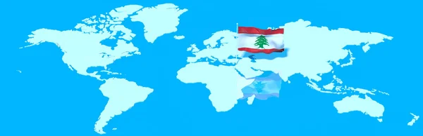 Planeet aarde 3D-vlag met de wind Libanon — Stockfoto