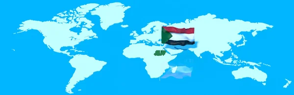 Planet Earth 3d vlajky s větrem Súdán — Stock fotografie