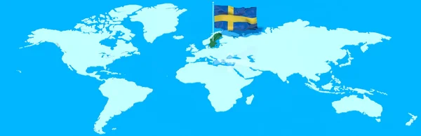 Planeet aarde 3D-vlag met de wind Zweden — Stockfoto
