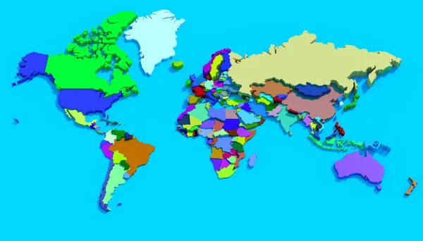 Mapa 3D de la Tierra con las naciones en relieve y de color —  Fotos de Stock