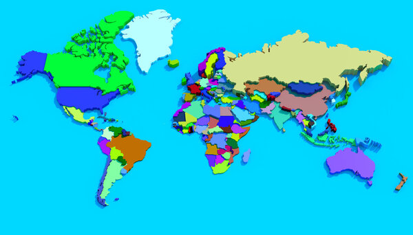 Map 3D Earth with embossed and colored nations