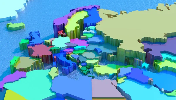 Mapa 3D Tierra con formas geométricas y diferentes materiales —  Fotos de Stock