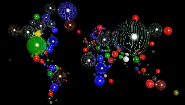 Carte 3D Terre avec sphères géométriques et différents matériaux — Photo