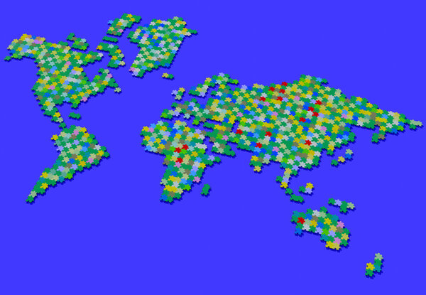Map 3D Earth with colorful puzzles