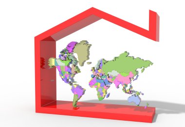 Ev sembolü ile 3D Dünya Haritası