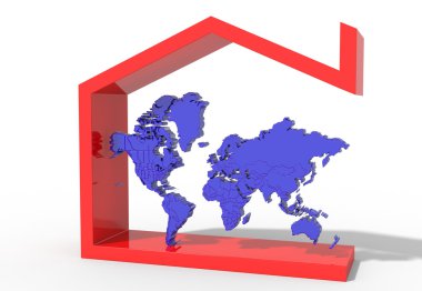 Ev sembolü ile 3D Dünya Haritası